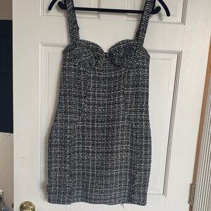Structured Bustier Tweed Mini Dress in Black & White